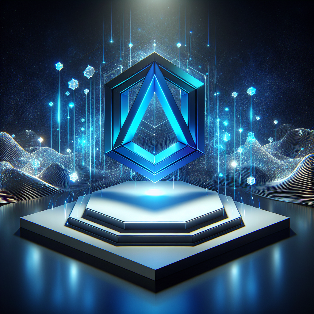a blue and white geometrical object with lights and lines
