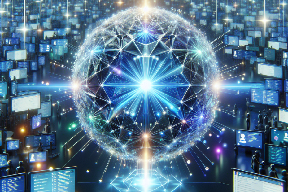 a sphere surrounded by computers