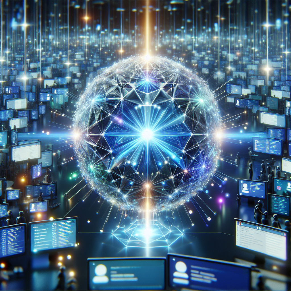 a sphere surrounded by computers