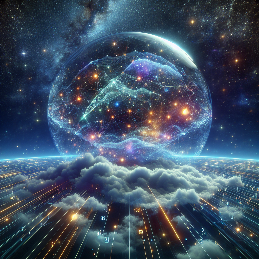 a glowing sphere with lines and dots in the sky